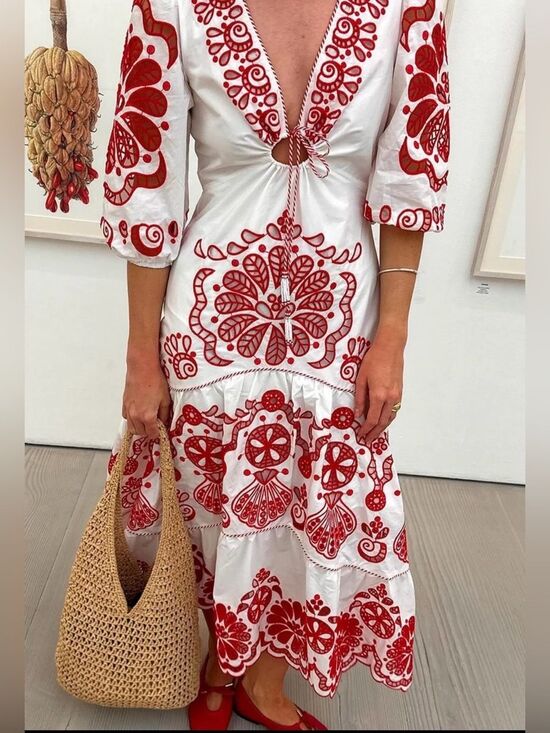 FARM Rio Dresses & Skirts - Farm Rio White Richelieu V Neck Maxi Dress